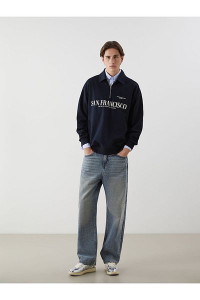 LC Waikiki Polo Neck Long Sleeve Printed Men's Sweatshirt