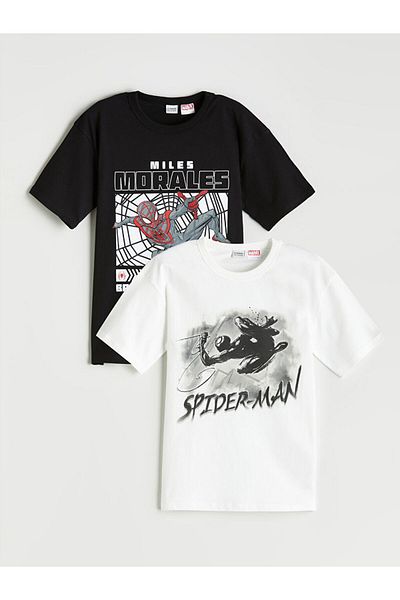LC Waikiki Black Crew Neck Spider-Man Printed Boys' T-Shirt Pack of 2