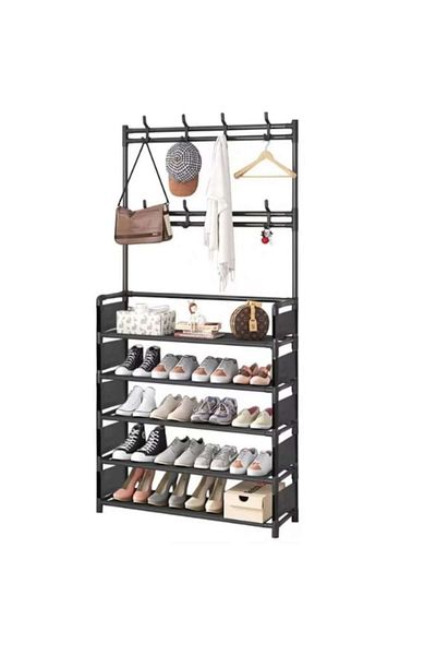 Rovitech Clothes rack with shoe rack, 5 shelves, 171x80x25 cm, black