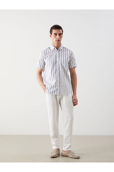 LC Waikiki Regular Fit Short Sleeve Striped Linen Blended Men's Shirt
