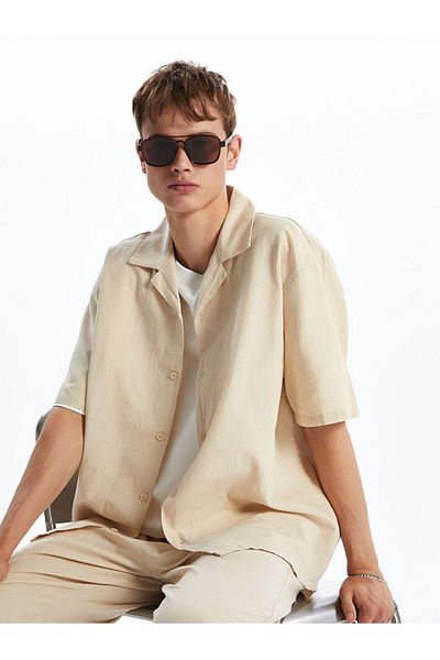 LC Waikiki Comfortable Fit Short Sleeve Linen Blended Men's Shirt