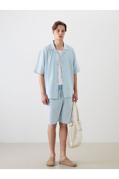 LC Waikiki Xside Blue Relaxed Fit Short Sleeve Linen Look Men's Shirt