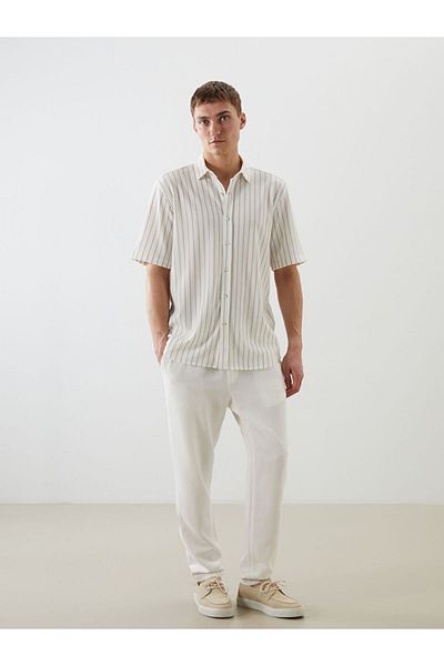LC Waikiki Beige Regular Fit Short Sleeve Striped Men's Shirt