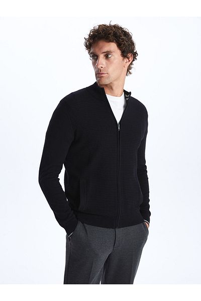LC Waikiki Standard Pattern Stand Collar Men's Knitwear Cardigan