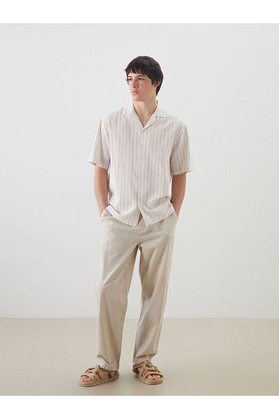 LC Waikiki New Season Comfortable Fit Short Sleeve Linen Blend Men's Shirt - S5Fo94Z8