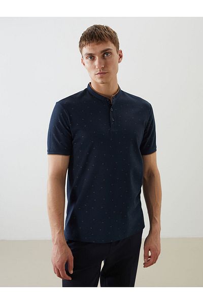 LC Waikiki Judge Collar Patterned Combed Cotton Men's T-Shirt