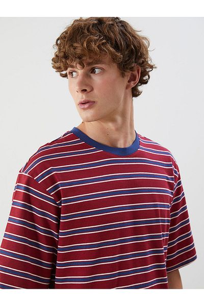 LC Waikiki XSIDE Red Crew-Neck Striped Combed Men's T-Shirt