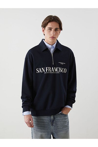 LC Waikiki Polo Neck Long Sleeve Printed Men's Sweatshirt