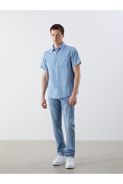 LC Waikiki Jeans Indigo Regular Fit Short Sleeve Men's Jean Shirt