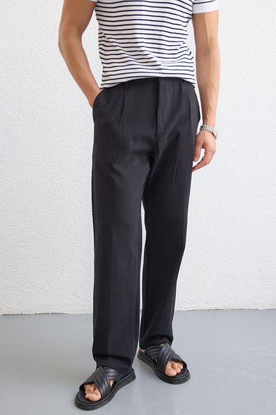 Livio Ferri Dulan Men's Baggy Fit Trousers Linen Look 100% Cotton Elastic Waist