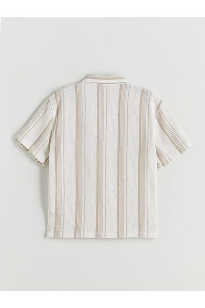 LC Waikiki Ecru Striped Short Sleeve Boy's Shirt