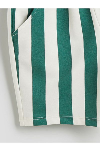 LC Waikiki Green Elastic Waist Striped Boy's Shorts
