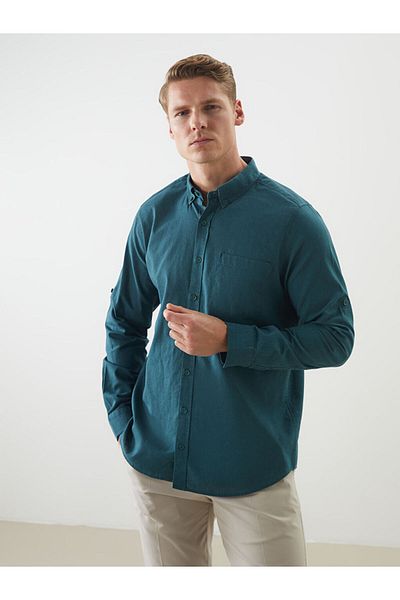 LC Waikiki Ανδρικό πουκάμισο LCW Regular Fit με μακρυμάνικο λινό μείγμα