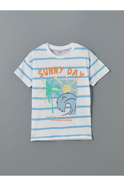 LC Waikiki Tricou pentru băiat din bumbac pieptănat cu dungi cu gât crew de sezon nou - S5HF10Z1