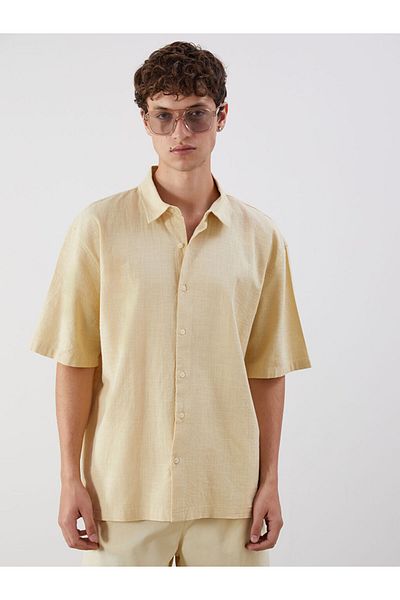 LC Waikiki Xside Beige Comfortable Fit Short Sleeve Linen Look Men's Shirt
