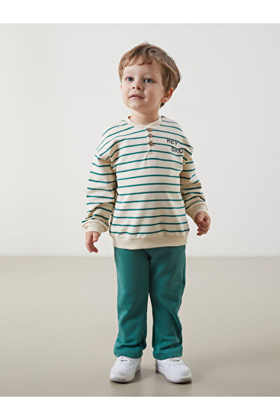 LC Waikiki New season ecru striped boy's sweatshirt and tracksuit bottom set ...