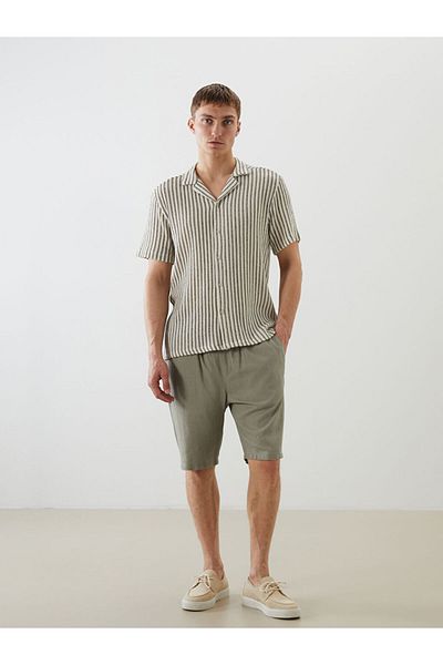 LC Waikiki Green Standard Fit Linen Blend Men's Shorts