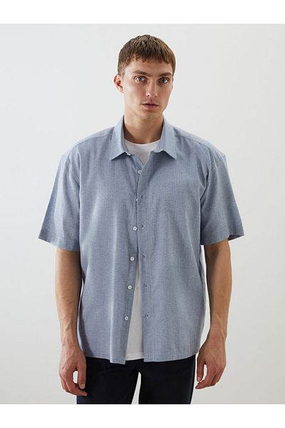 LC Waikiki Blue Regular Fit Short Sleeve Dobby Men's Shirt