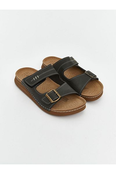 LC Waikiki Leather Look Double Striped Men's Slippers