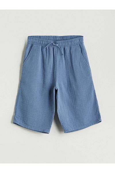 LC Waikiki Blue Elastic Waist Muslin Boy Shorts