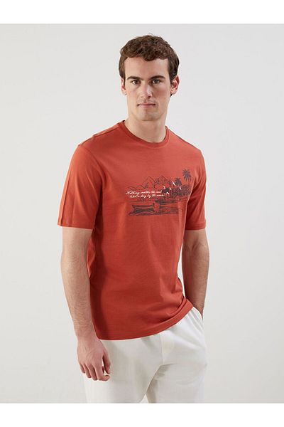 LC Waikiki Petrol Crew Neck Short Sleeve Printed Combed Cotton Men's T-Shirt