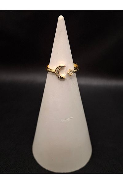 Han Ticarethane Stoned Gold Color Moon Star Model Ring