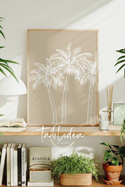 tablodea Minimalist Palmiye Temalı Çerçeveli Poster Tablo, Bohem Dekoratif Pi...