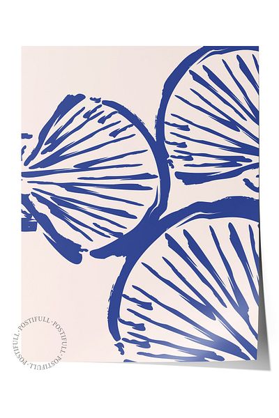 Postifull Frameless Wall Poster, Patterns, Leaves, Art Nouveau, Blue, Beige Color Poster, Summer Selection of 2025,