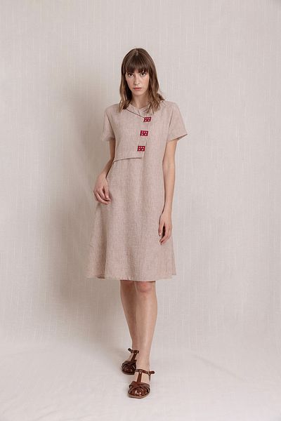 Volanlı Embroidered Linen Dress