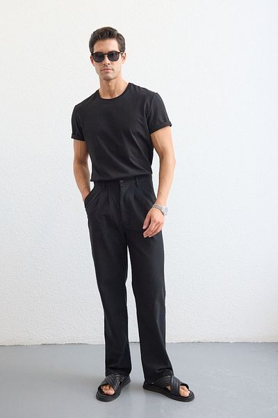 Livio Ferri Boso Men's Double Pleated Linen Baggy Trousers