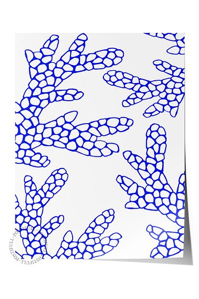 Postifull Frameless Wall Poster, Coral, Pattern, Illustration, Blue, White Color Poster, 2025 Summer Selection, No