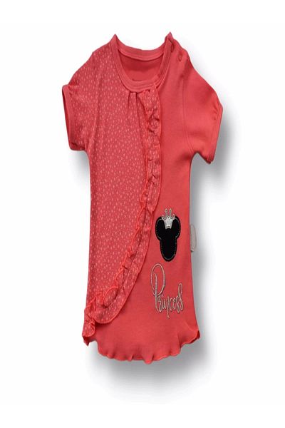 ALFA AKSESUAR 03 3-6 6-9 9-12 12-18 Months Princess Crowned Mickey Embroidered Shorts T-shirt 3-Piece Girl Baby Set Pomegranate Flower
