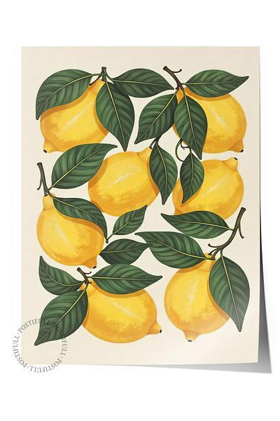 Postifull Frameless Wall Poster, Yellow Lemons, Illustration, Yellow Color Poster, Summer Selection 2025, No:109497