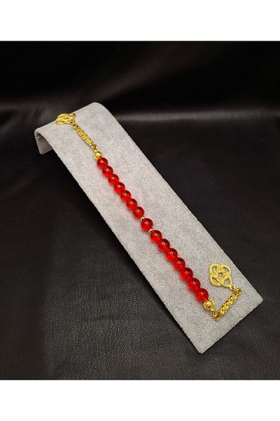 Han Ticarethane Red Glass Zaza Model Prayer Beads with Gold Color Combination