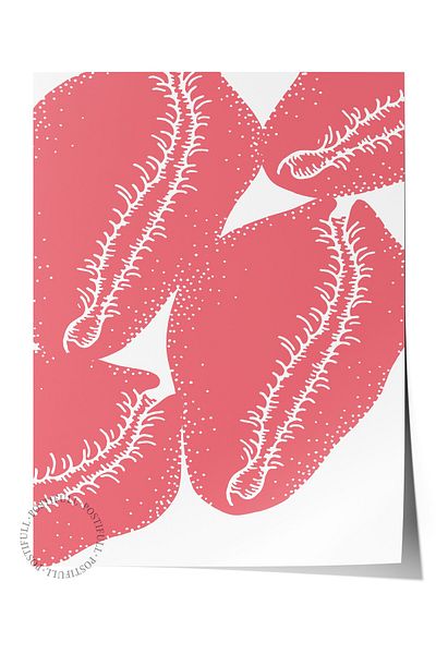 Postifull Frameless Wall Poster, Leaves, Illustration, Pink, White Color Poster, 2025 Summer Selection, No:10