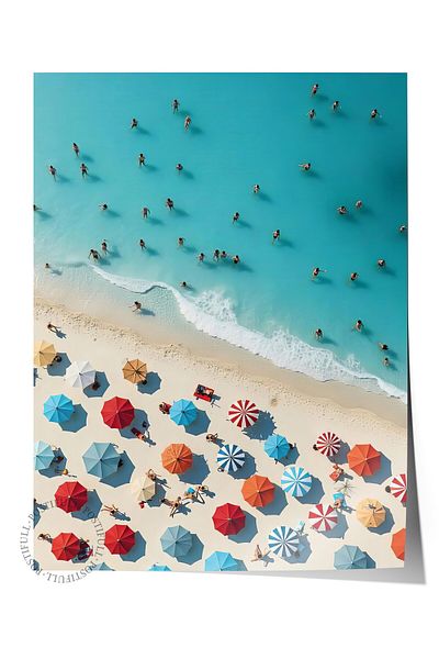 Postifull Frameless Wall Poster, People on the Beach, Photo, Blue Color Poster, 2025 Summer Selection, No:109495