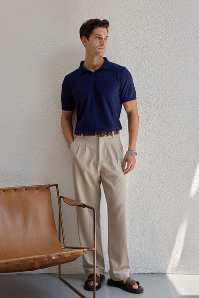Livio Ferri Onor Men's Self Pattern Polo Neck Knitwear T-Shirt Wide Fit Light Texture