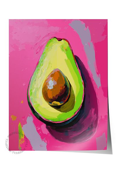Postifull Frameless Wall Poster, Avocado, Illustration, Pop Art, Pink, Green Color Poster, 2025 Summer Selection