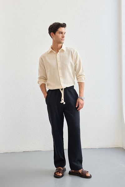 Livio Ferri Abay Men's Linen Drawstring Baggy Trousers