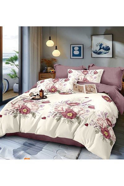 CHIRASO Finet CHIRASO 6-Piece Bedding Set, 2 Persons, Flower Print, cream-reddish brown