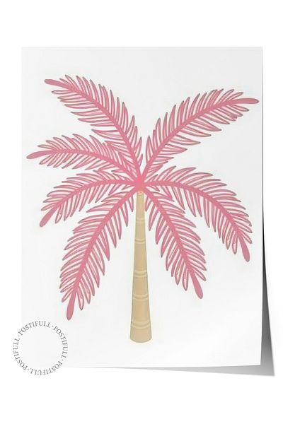 Postifull Frameless Wall Poster, Pink Palm Tree, Illustration, Pink Color Poster, 2025 Summer Selection, No