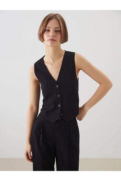LC Waikiki Xside V-Neck Linen Blended Women's Classic Vest
