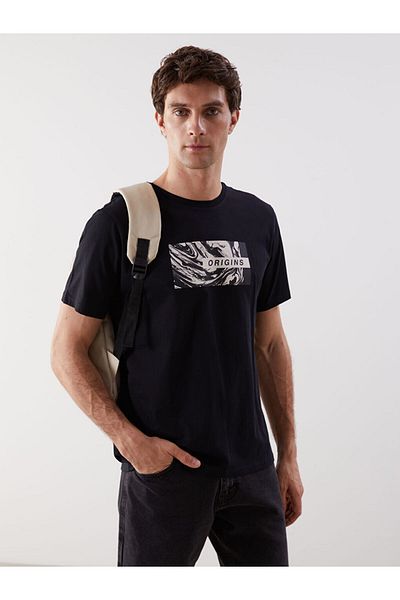 LC Waikiki Νέα σεζόν Crew Neck κοντομάνικο εμπριμέ χτενισμένο βαμβακερό ανδρικό Tisort - S5I042Z8