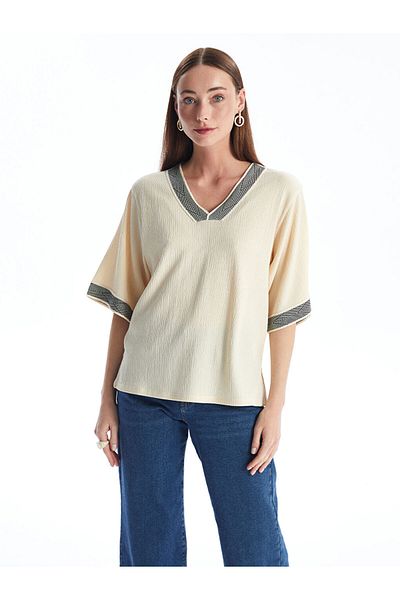 LC Waikiki V-Neck Stripe Detailed Oversize Women's Blouse