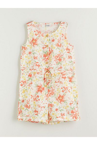 LC Waikiki Crew Neck Floral Girl's Jumpsuit