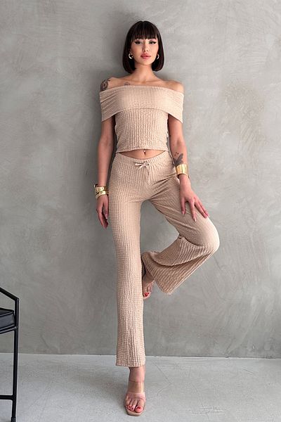 Rabi Shine Gofre Fabric Madonna Collar Pants Suit