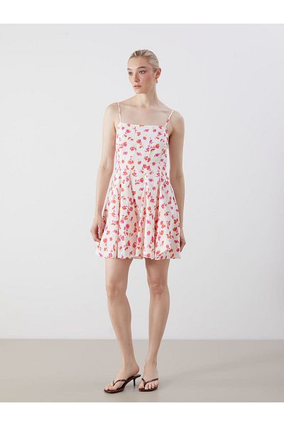 LC Waikiki Pink Square Neck Floral Modal Blend Mini Dress