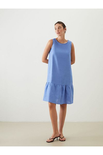 LC Waikiki Black Crew Neck 100% Linen Dress