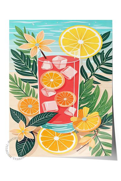 Postifull Frameless Wall Poster, Fresh Lemonade, Illustration, Maximalist, Red Color Poster, 2025 Summer Se