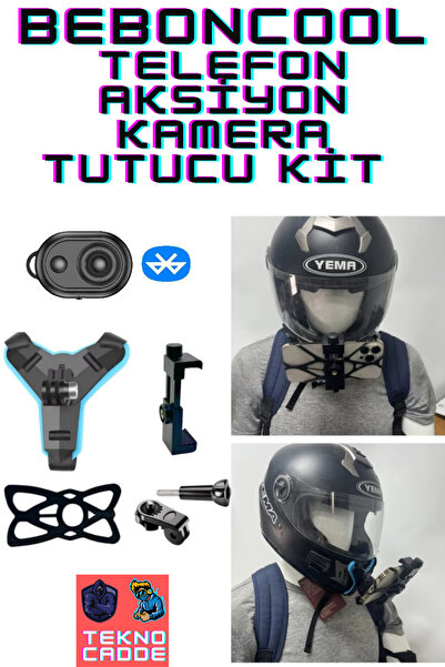 beboncool Bluetooth Kumandalı Telefon Ve Aksiyon Kamera Kask Tutucu Çene Bağl...